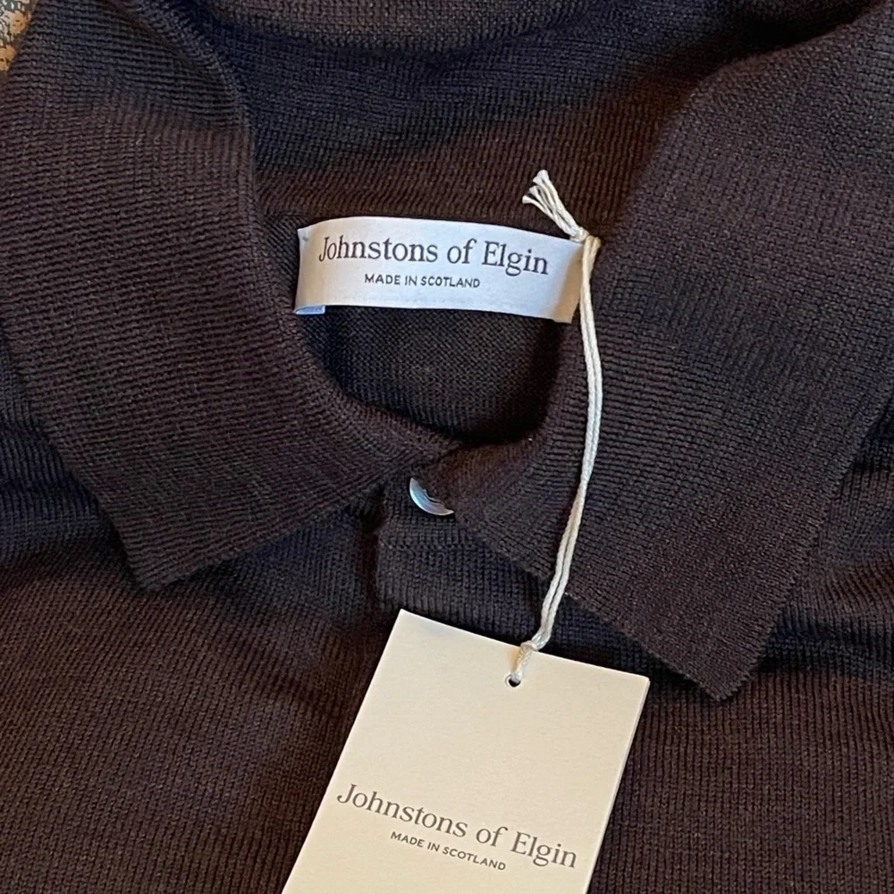 Johnstons of Elgin Wool Knit Polo Sweater XL Made in Scotland NWT - Picture 10 of 11